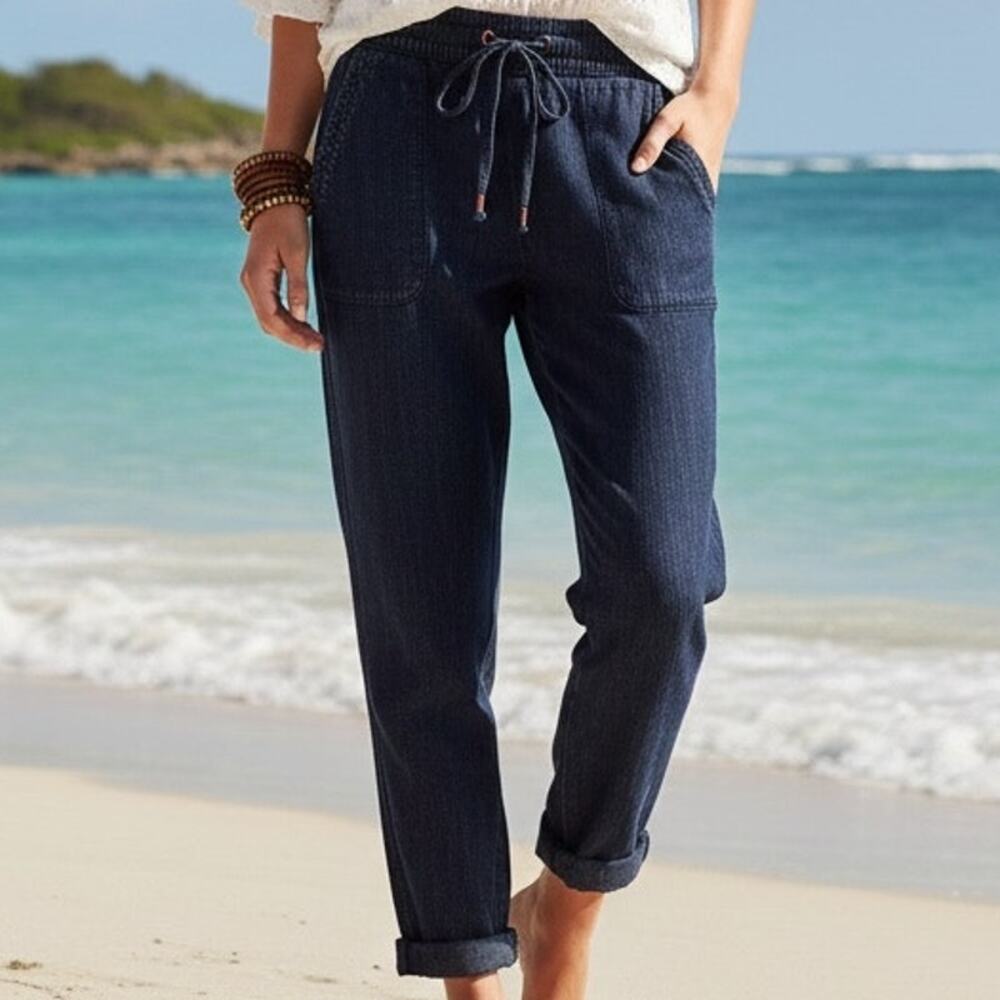 Anthropologie Navy Stripe Pull On Pants XS